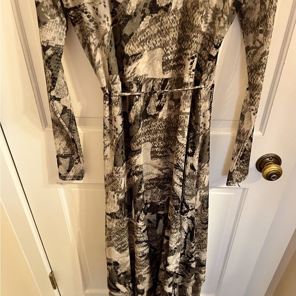 White House Black Market green and gray tones with black. Stunning dress. - Picture 2 of 3